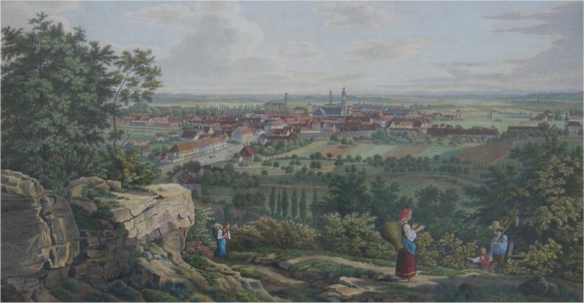 Erlangen, Blick vom Burgberg um 1840