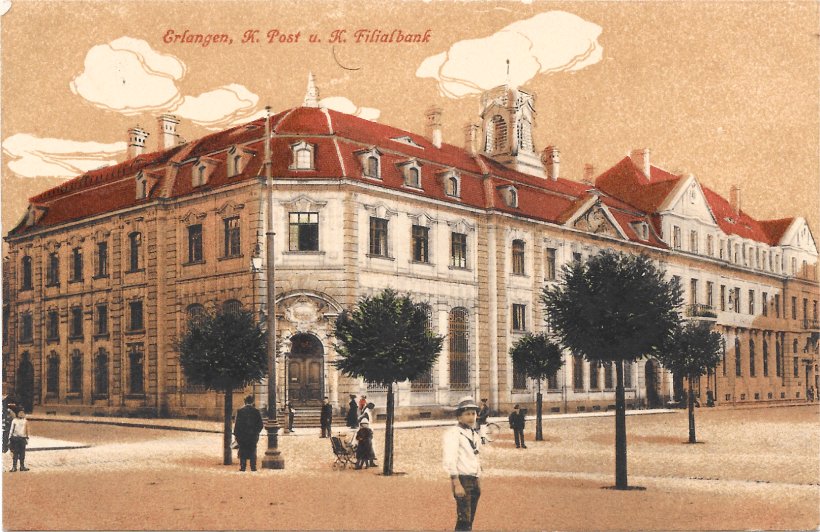 Erlangen, Königliches Postamt um 1915, Luitpoldplstz (heute Hugenottenplatz)