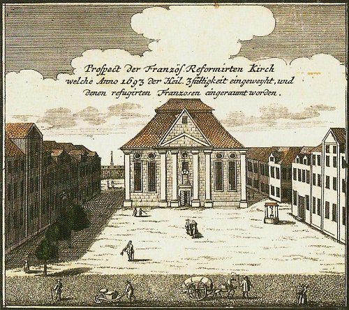 Hugenottenkirche Erlangen Stich 1721