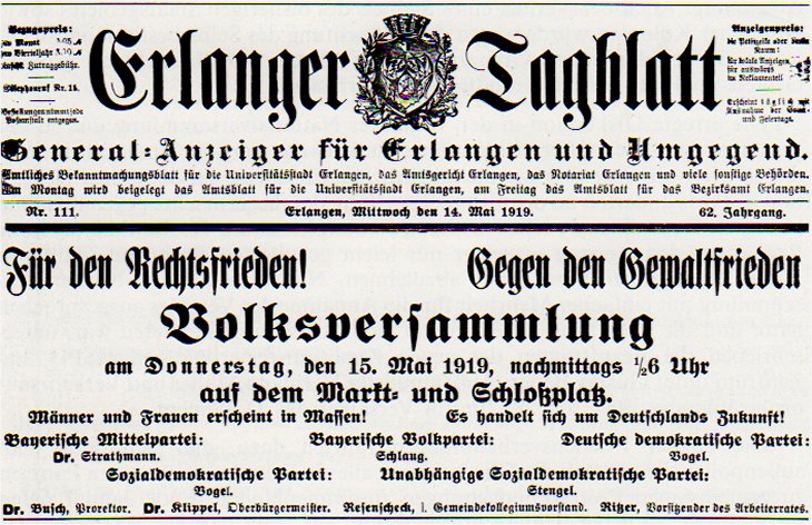 Kundgebung zum Versailler Vertrag in Erlangen